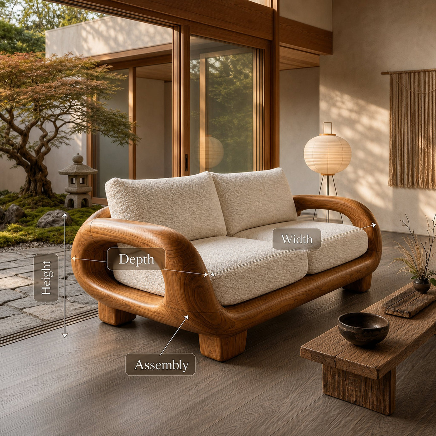 Japandi Organic Sofa Zen Courtyard Residence - product view 8
