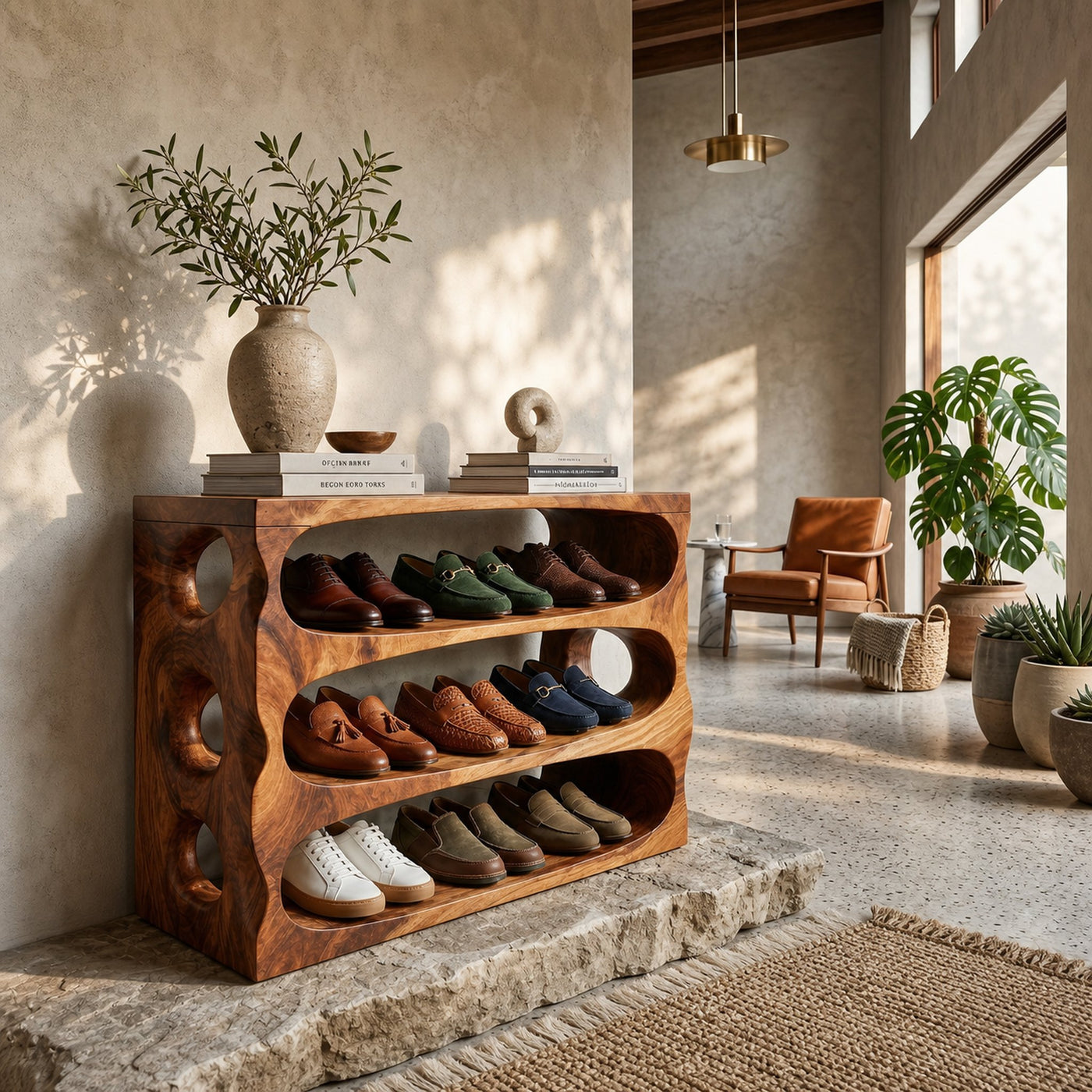 Japandi Shoe Cabinet For Mudroom Storage Corner Placement - product view 6