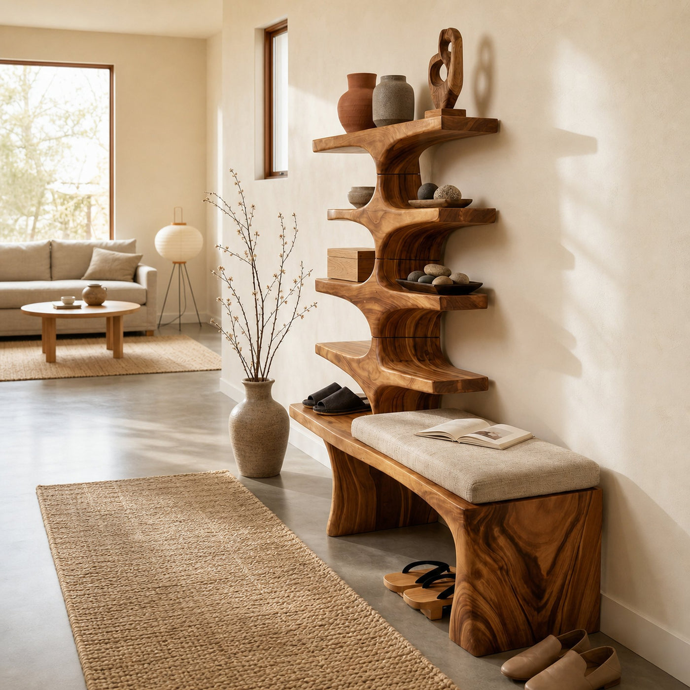 Japandi Shoe Organizer Rack For Entryway Foyer Storage Section