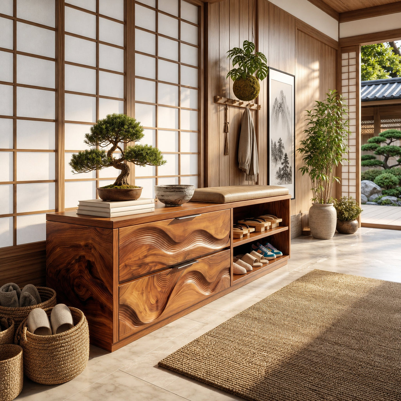 Japandi Shoe Storage Cabinet For Entryway Mudroom Nook Placement - product view 6