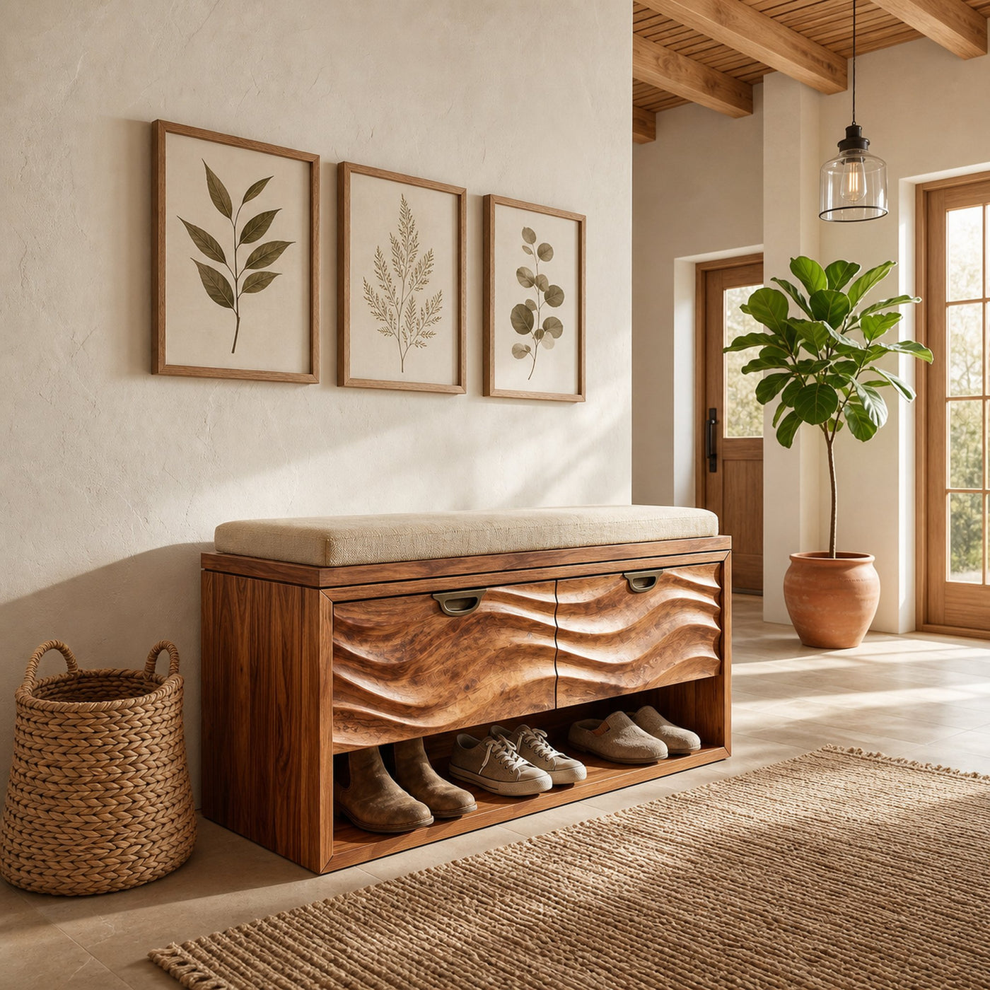 Japandi Shoe Storage Cabinet For Entryway Mudroom Nook Placement