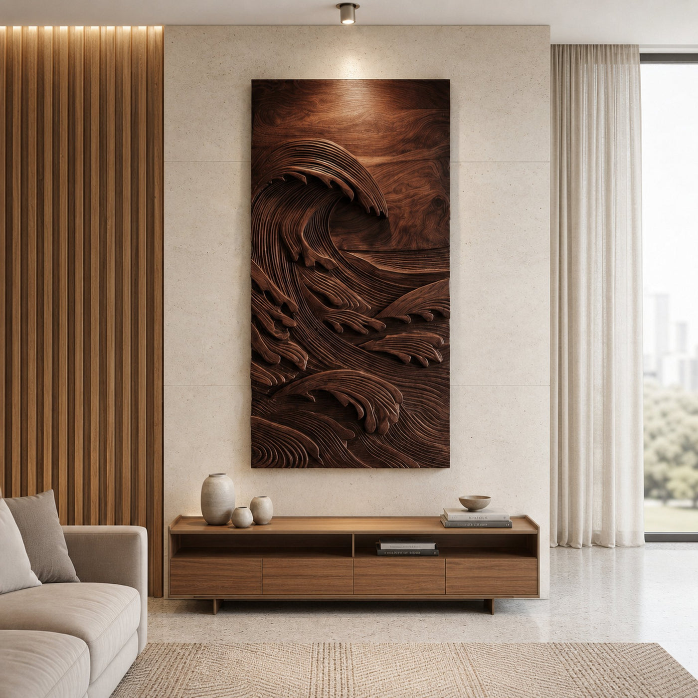 Japandi Style Carved Ocean Wood Wall Art For Home Interior - product view 7