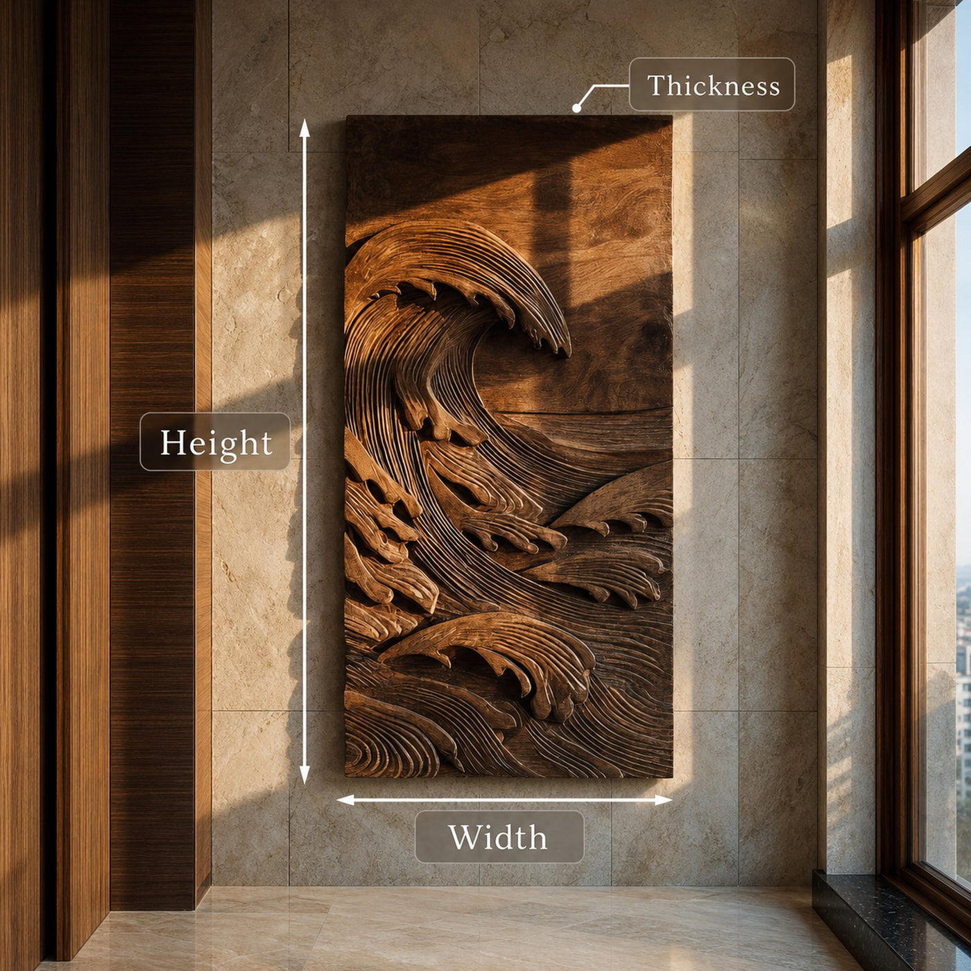 Japandi Style Carved Ocean Wood Wall Art For Home Interior - product view 8