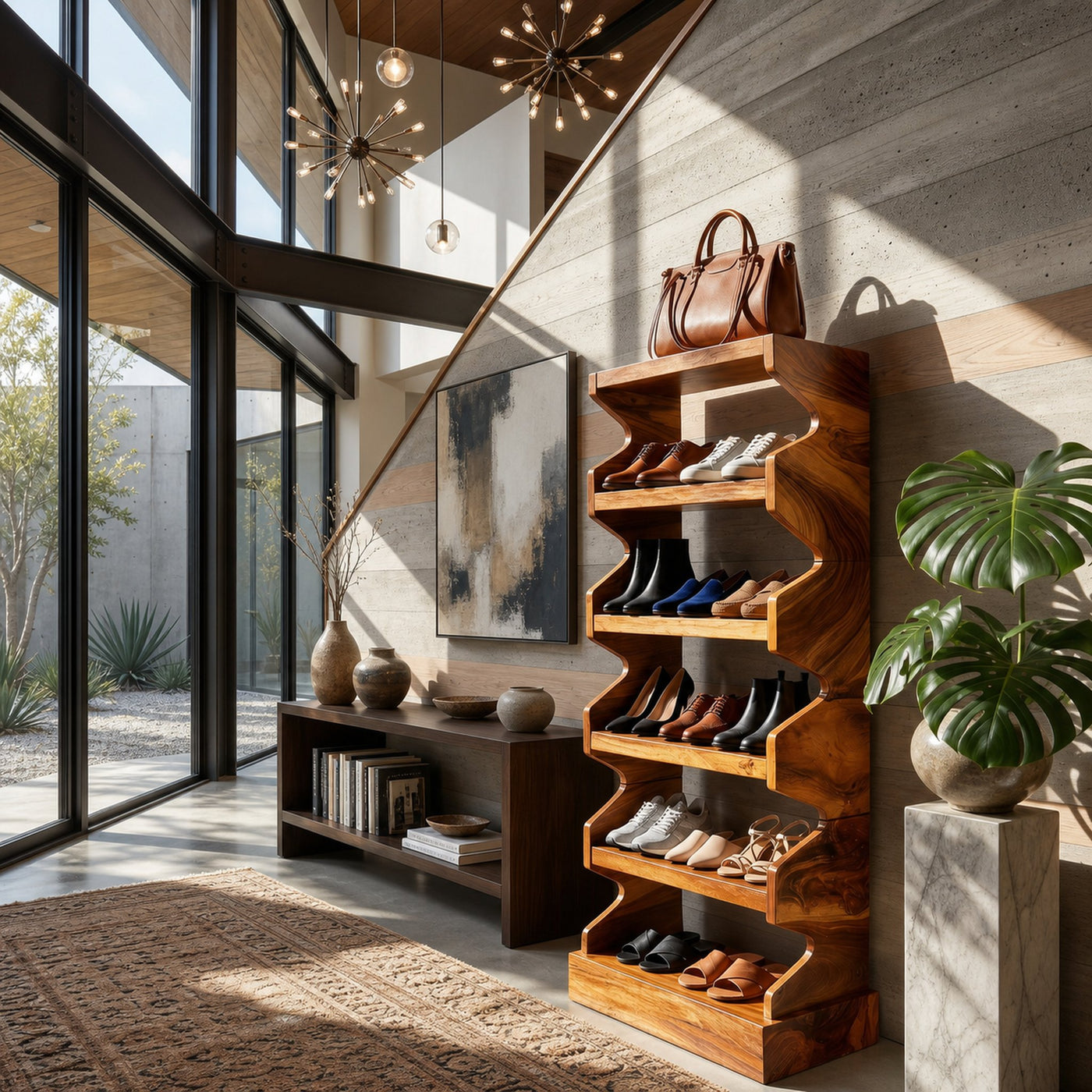 Japandi Tall Shoe Rack For Condo Entryway Hallway Placement - product view 6
