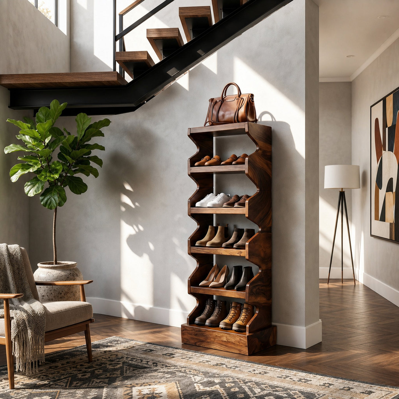 Japandi Tall Shoe Rack For Condo Entryway Hallway Placement - product view 7