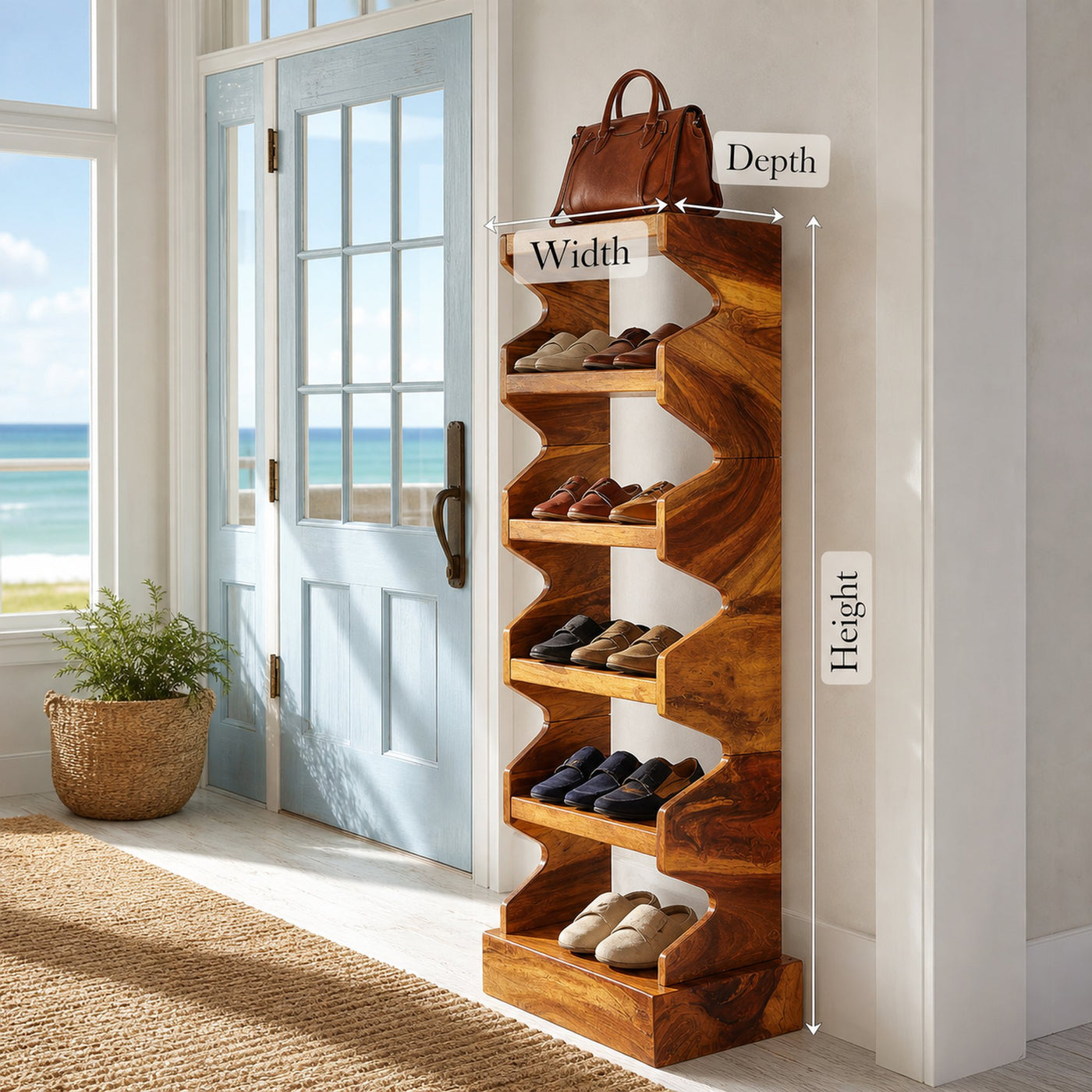 Japandi Tall Shoe Rack For Condo Entryway Hallway Placement - product view 8