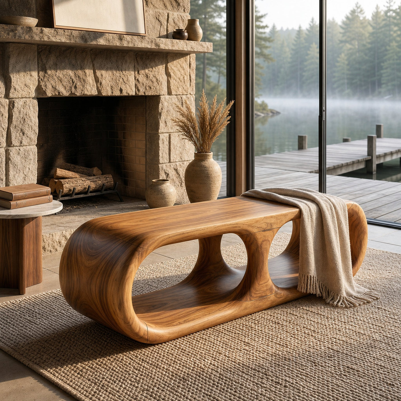 Japandi Wooden Bench Serene Entryway