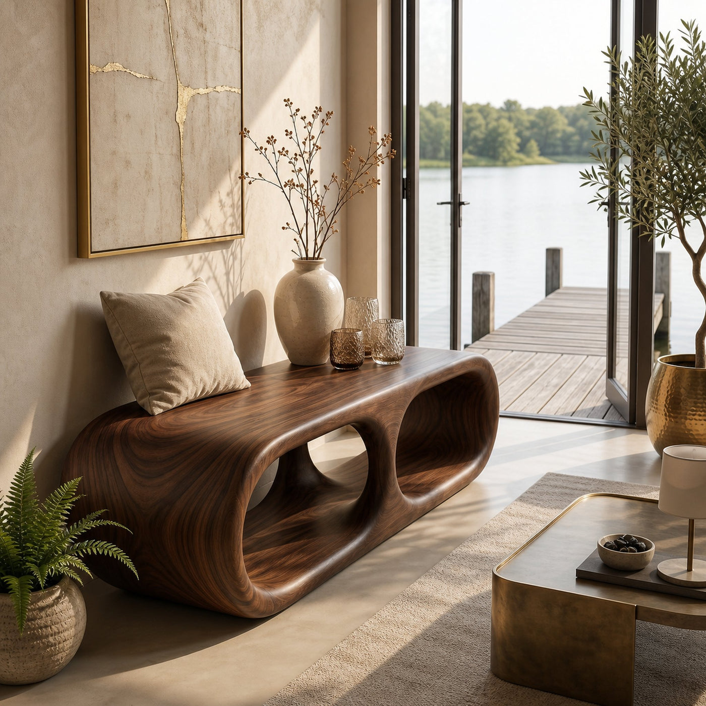 Japandi Wooden Bench Serene Entryway - product view 6