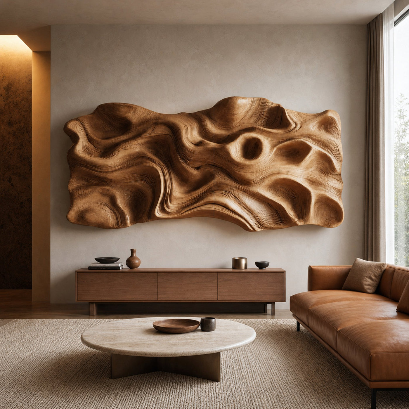 Large Abstract Carved Wall Sculpture For Living Room