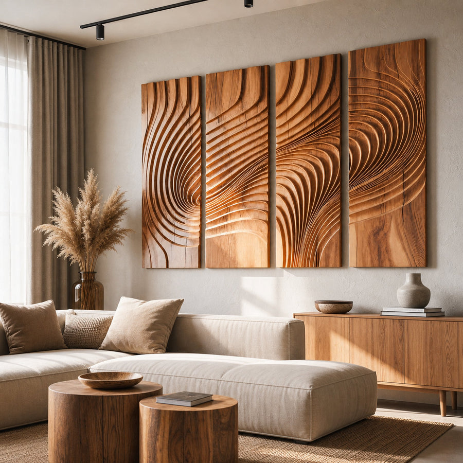 Large Carved Wood Wall Art Panel For Living Room Or Entryway Decor