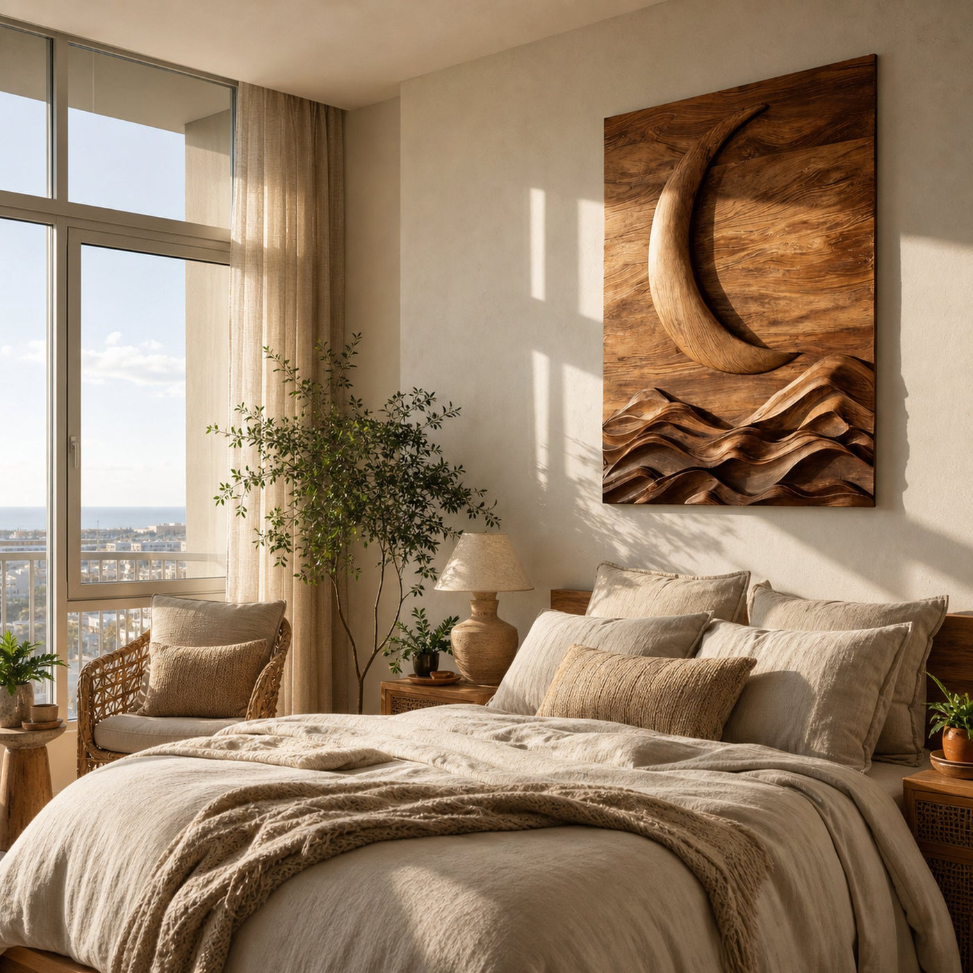 Large Crescent Moon Wood Wall Art For Bedroom