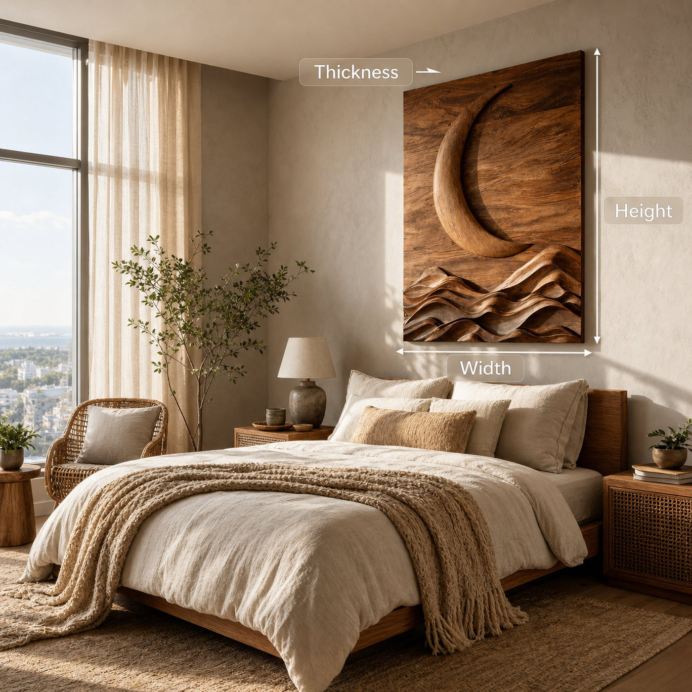 Large Crescent Moon Wood Wall Art For Bedroom - product view 6