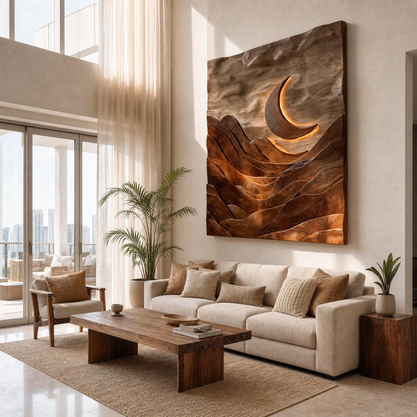 Large Crescent Moon Wood Wall Art For Living Room