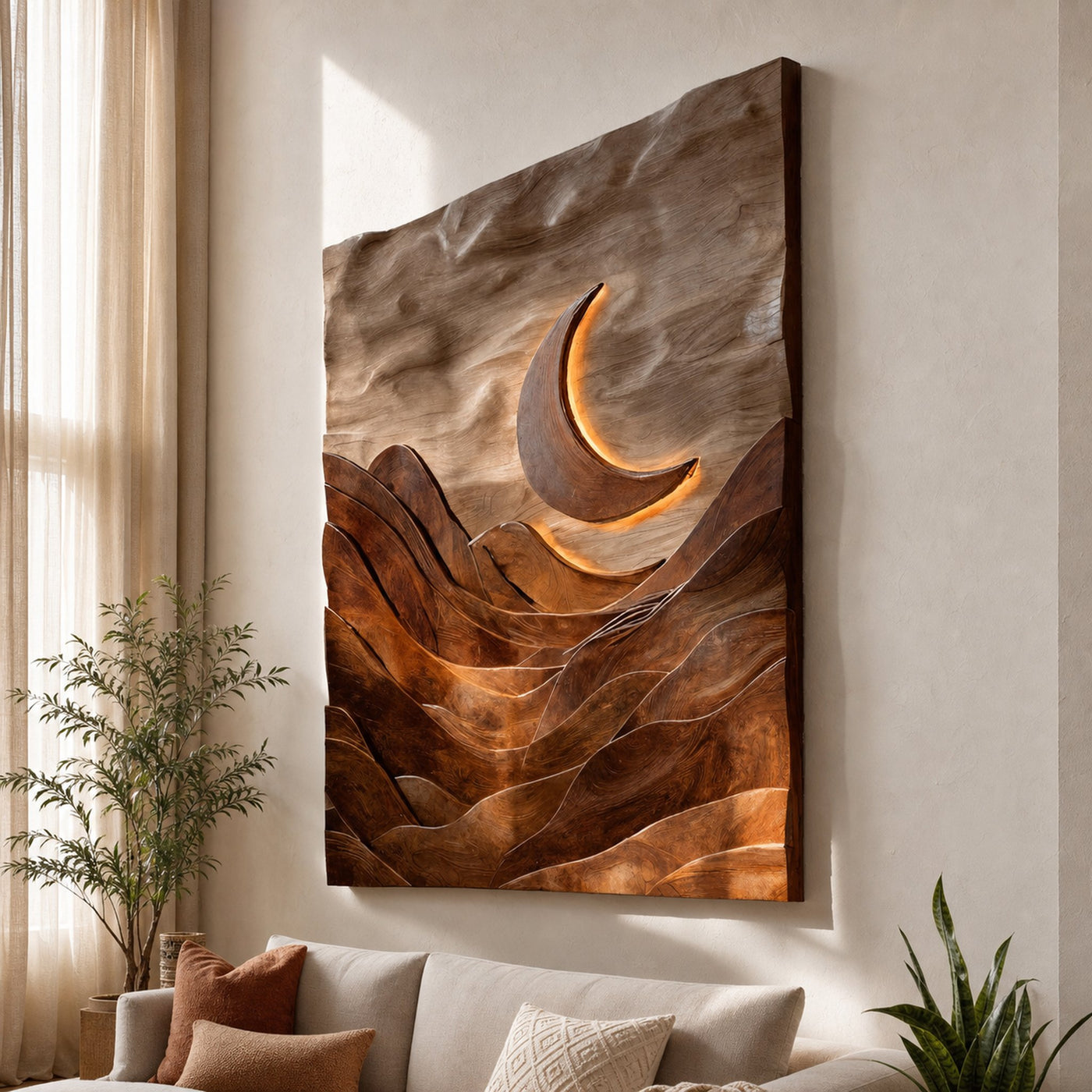 Large Crescent Moon Wood Wall Art For Living Room - product view 6