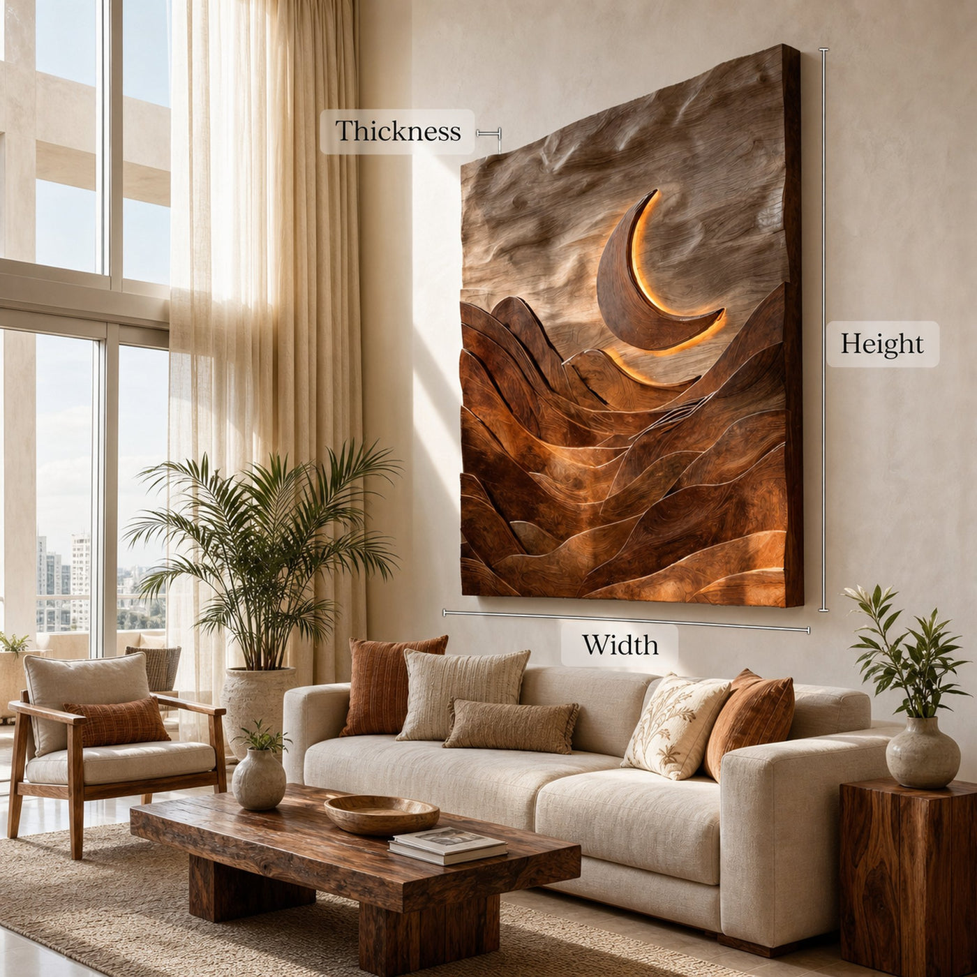 Large Crescent Moon Wood Wall Art For Living Room - product view 7