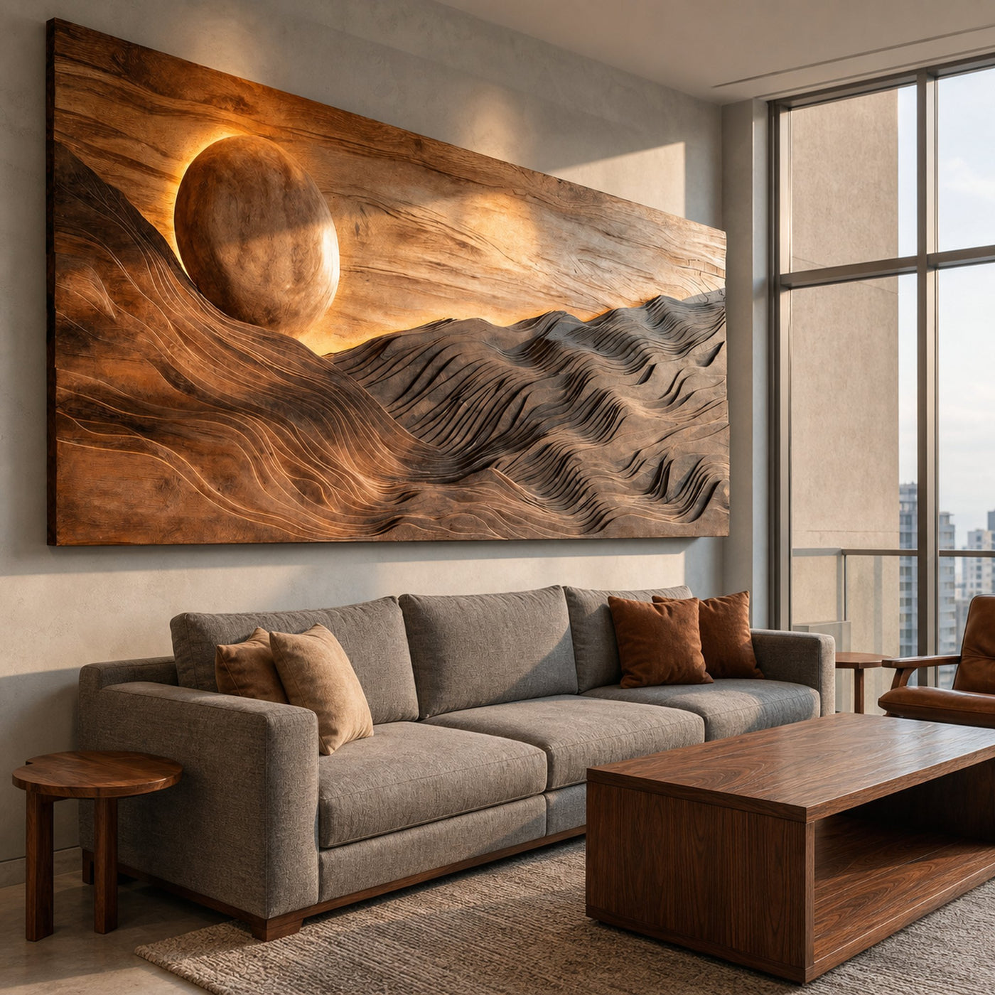 Large Sun Over Mountains Wooden Wall Art For Home