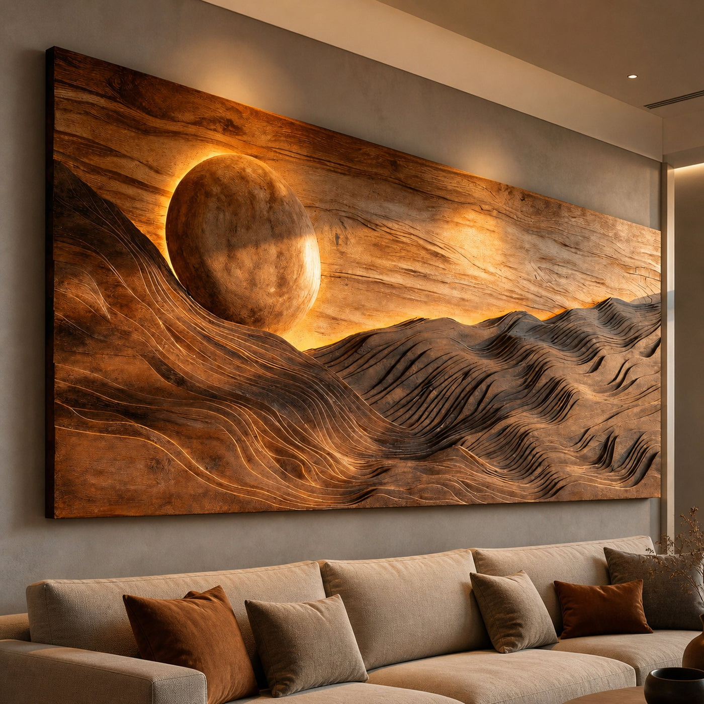 Large Sun Over Mountains Wooden Wall Art For Home - product view 6