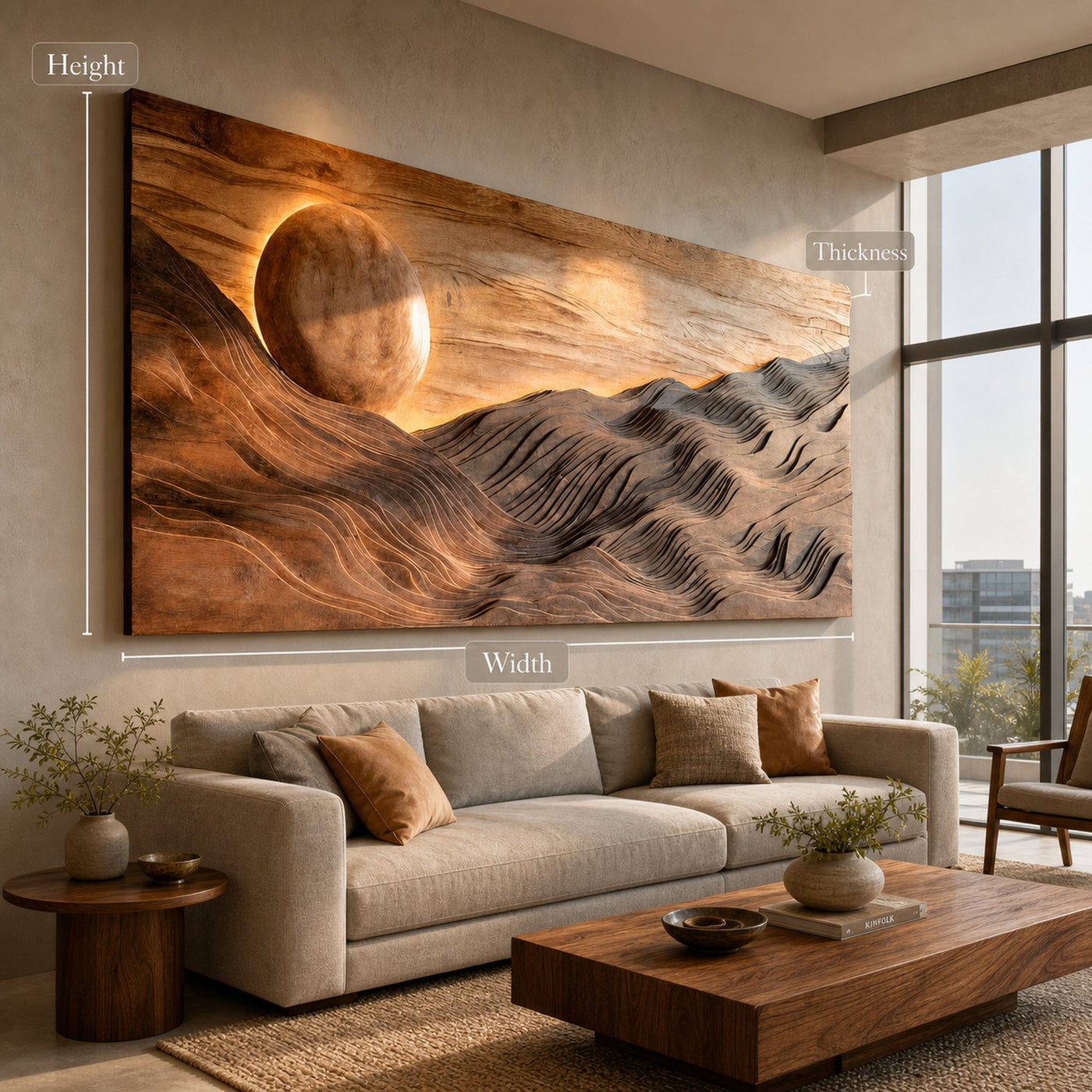 Large Sun Over Mountains Wooden Wall Art For Home - product view 7