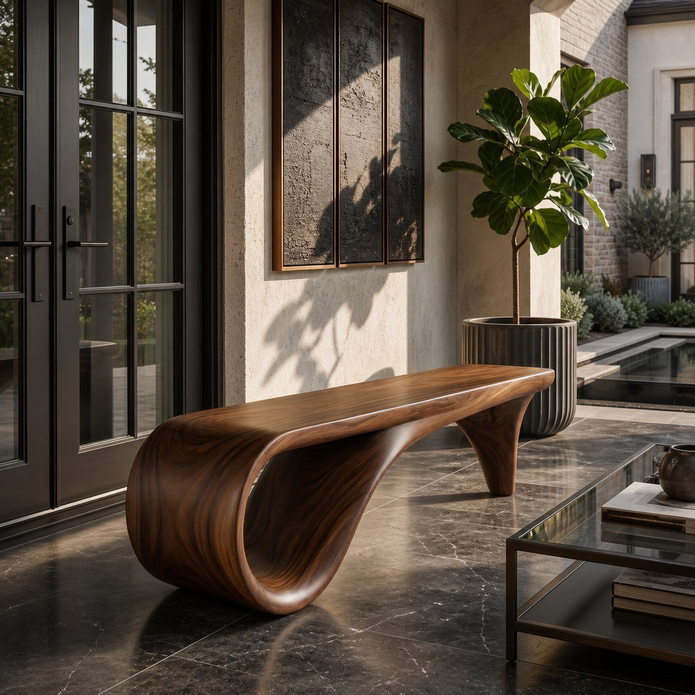 Live Edge Wooden Bench Rustic Interior - product view 6