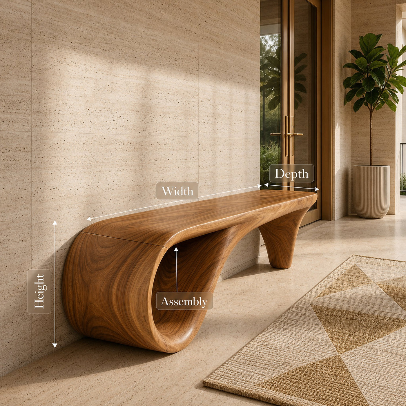 Live Edge Wooden Bench Rustic Interior - product view 8