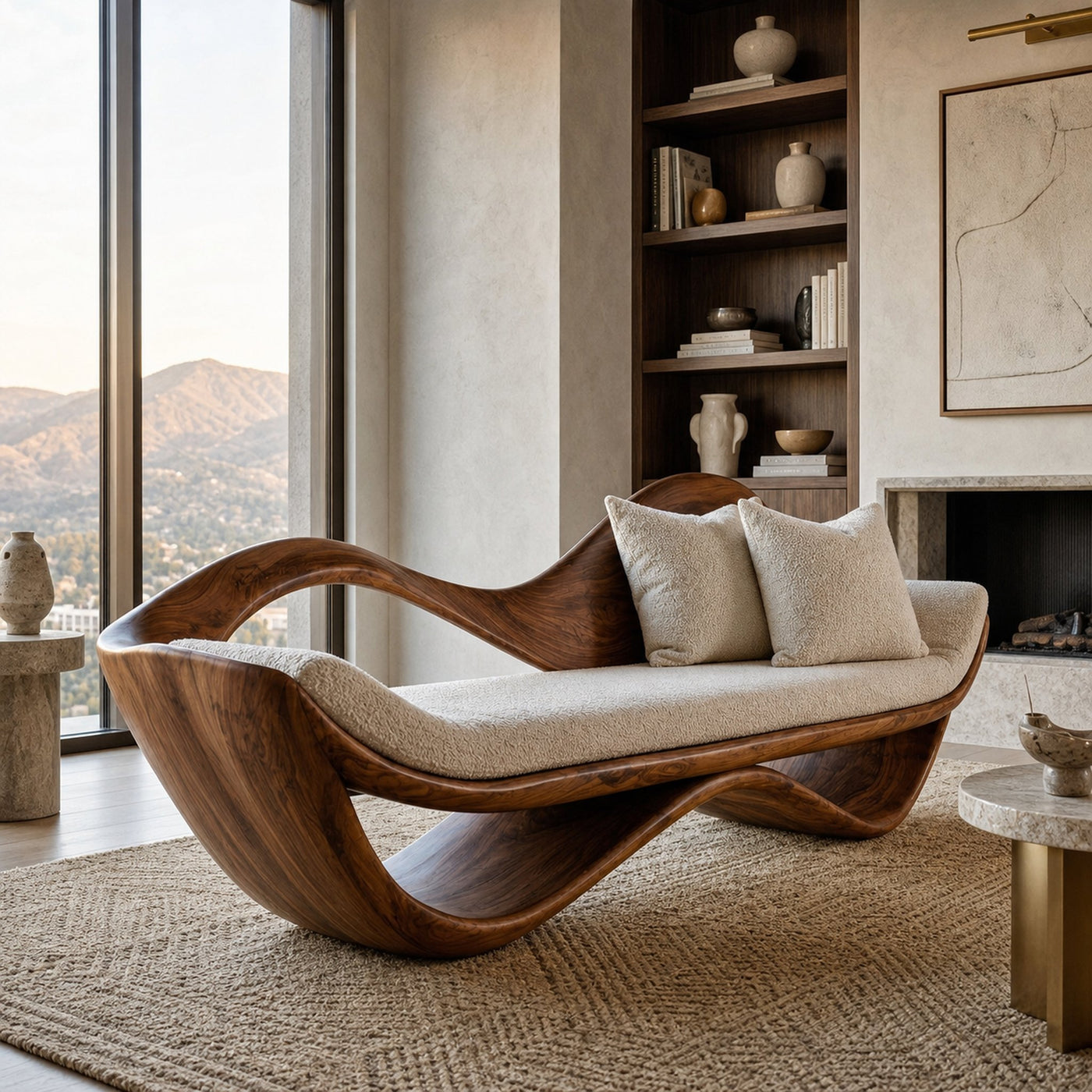 Luxury Natural Wood Sofa With Sculptural Form For Living Room - product view 6