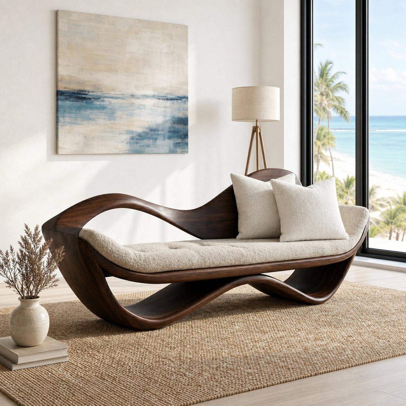 Luxury Natural Wood Sofa With Sculptural Form For Living Room - product view 7