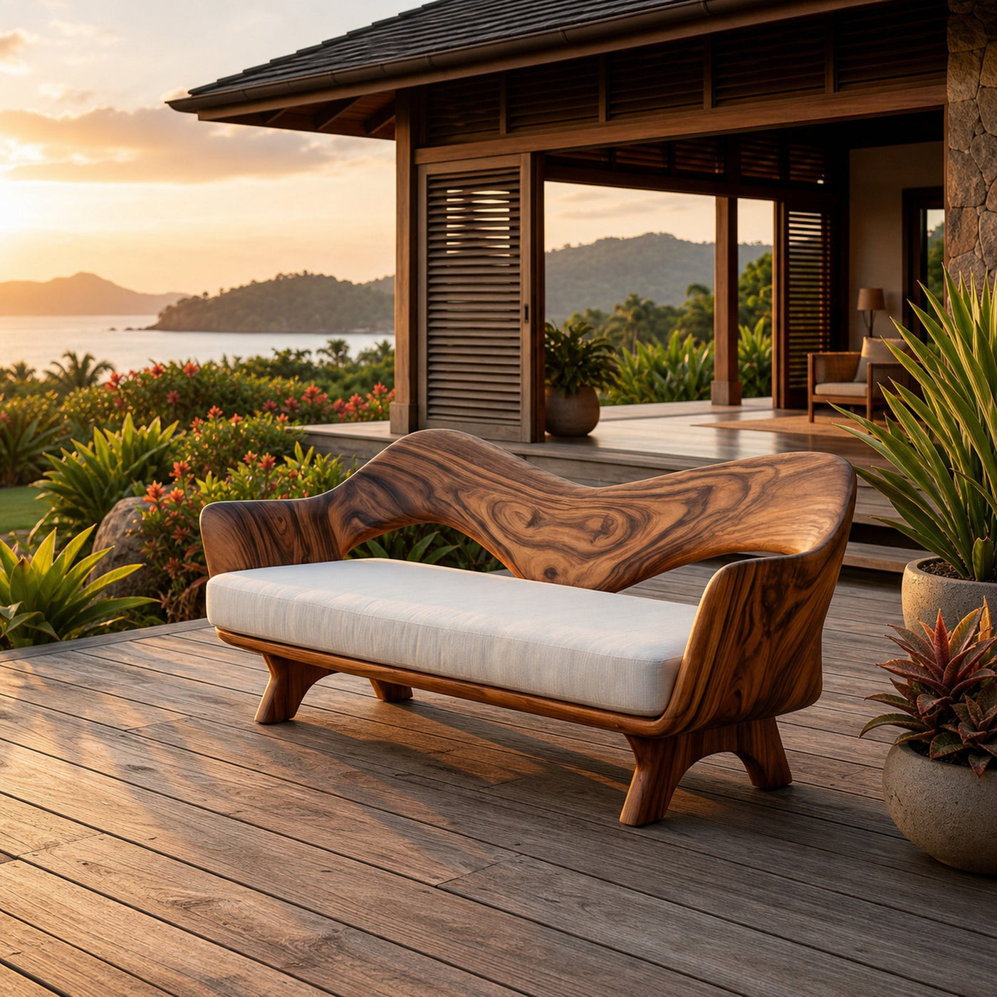 Luxury Sculptural Wooden Sofa For Living Room