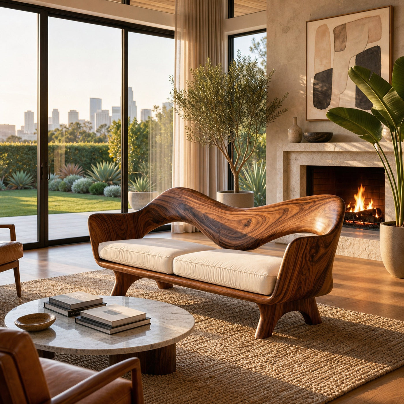 Luxury Sculptural Wooden Sofa For Living Room - product view 6