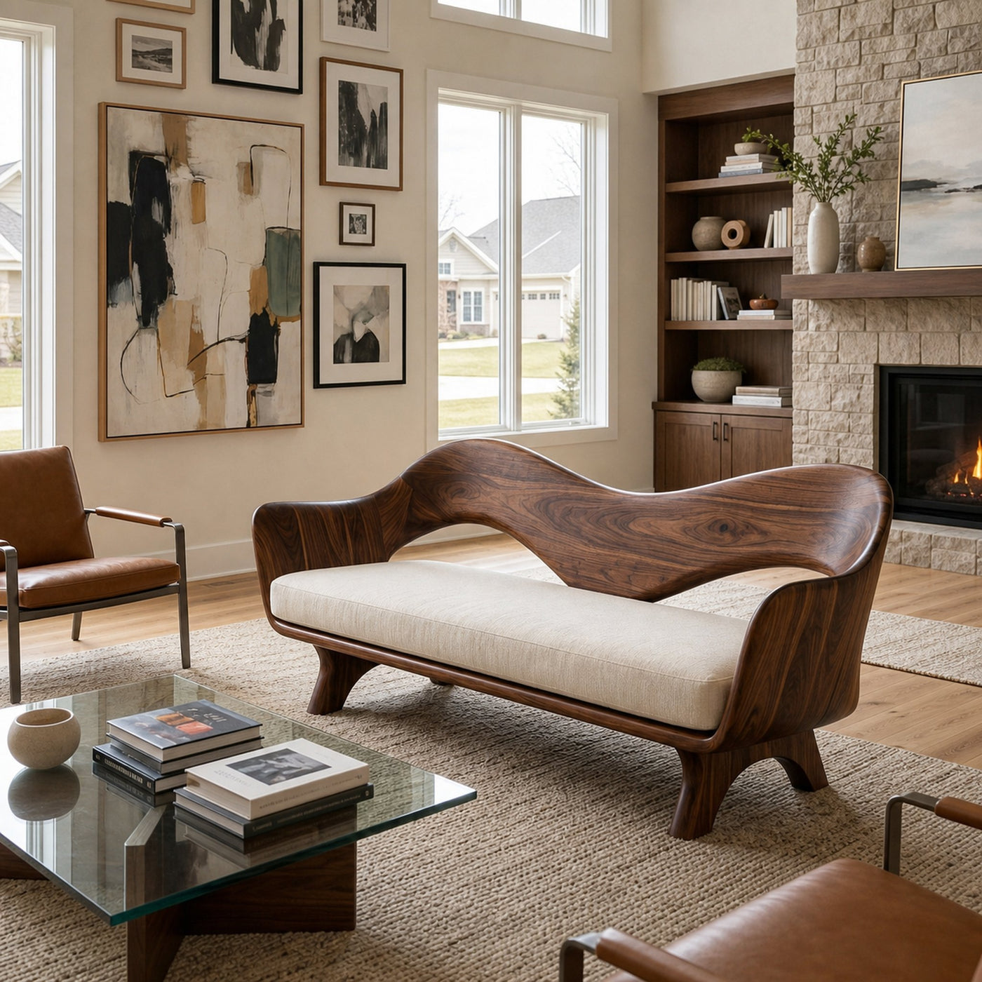 Luxury Sculptural Wooden Sofa For Living Room - product view 7