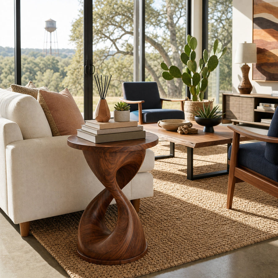 Luxury Side Table With Hourglass Shape Base For Living Room
