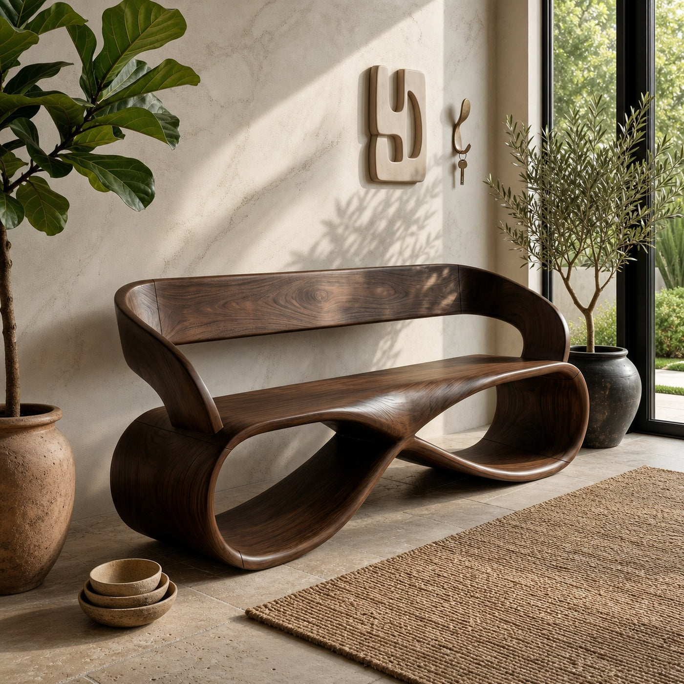 Luxury Solid Wood Bench Designer Interior - product view 6