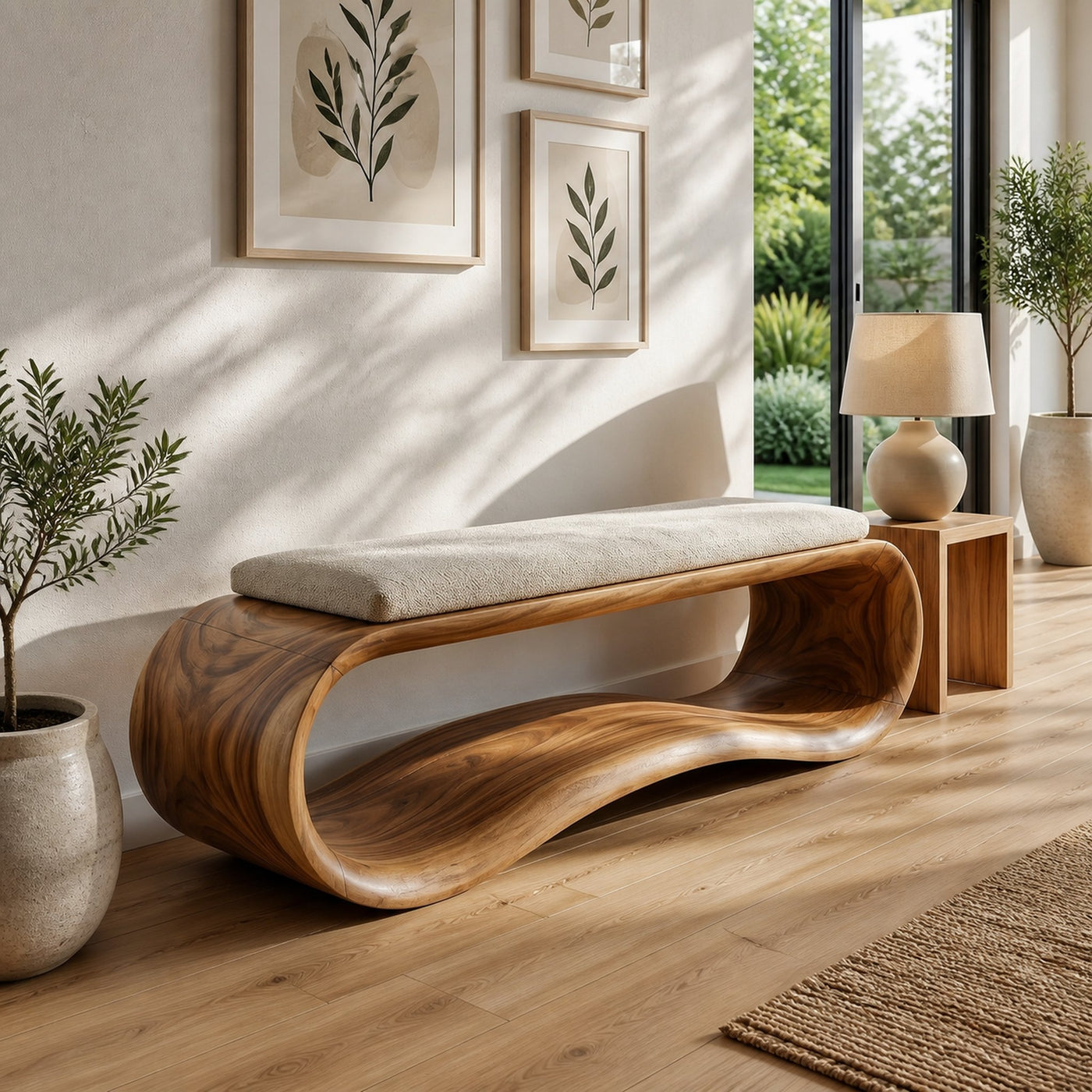 Luxury Wooden Accent Bench Modern Villa