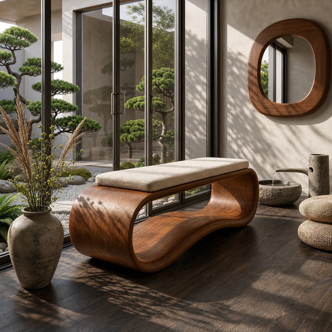 Luxury Wooden Accent Bench Modern Villa - product view 6