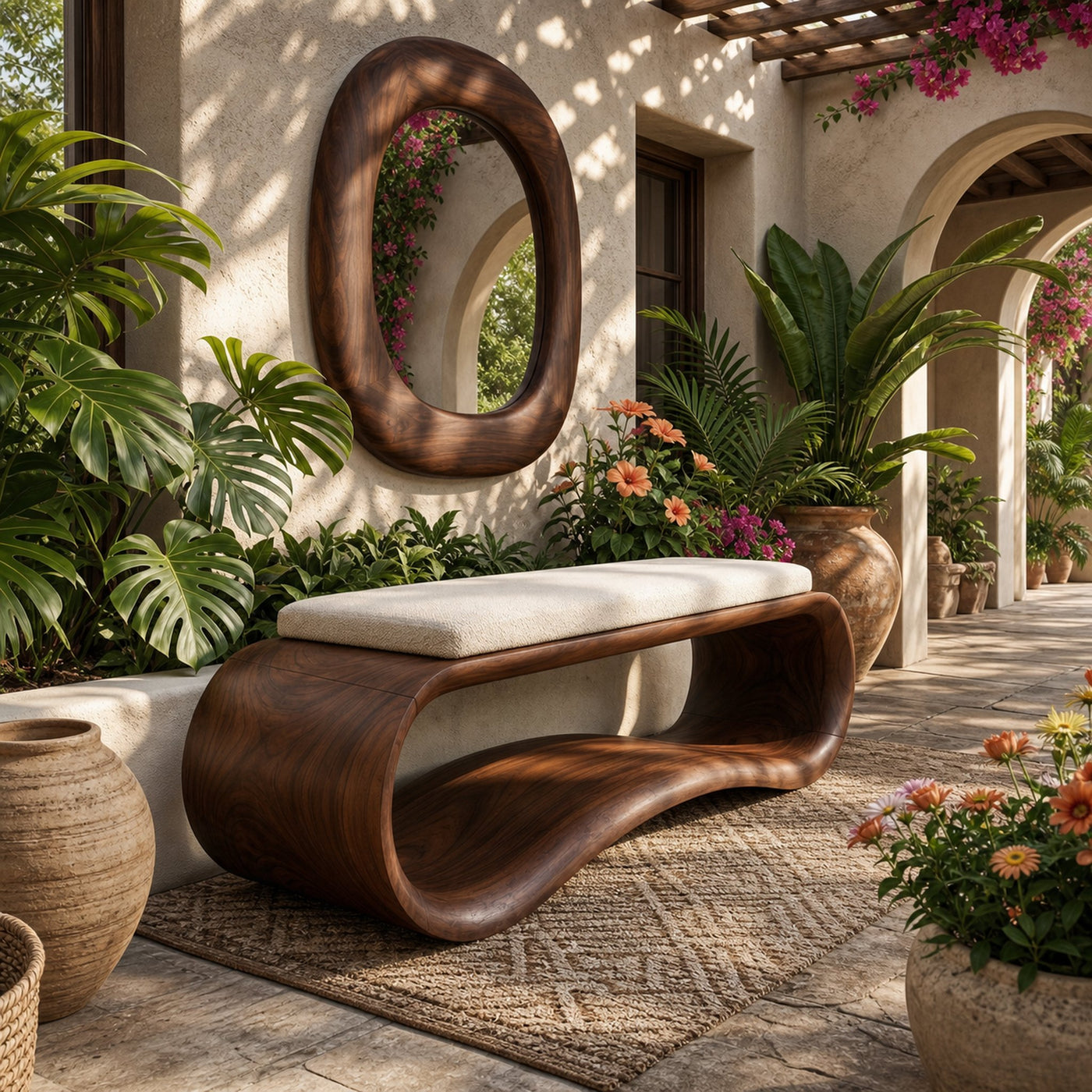 Luxury Wooden Accent Bench Modern Villa - product view 7