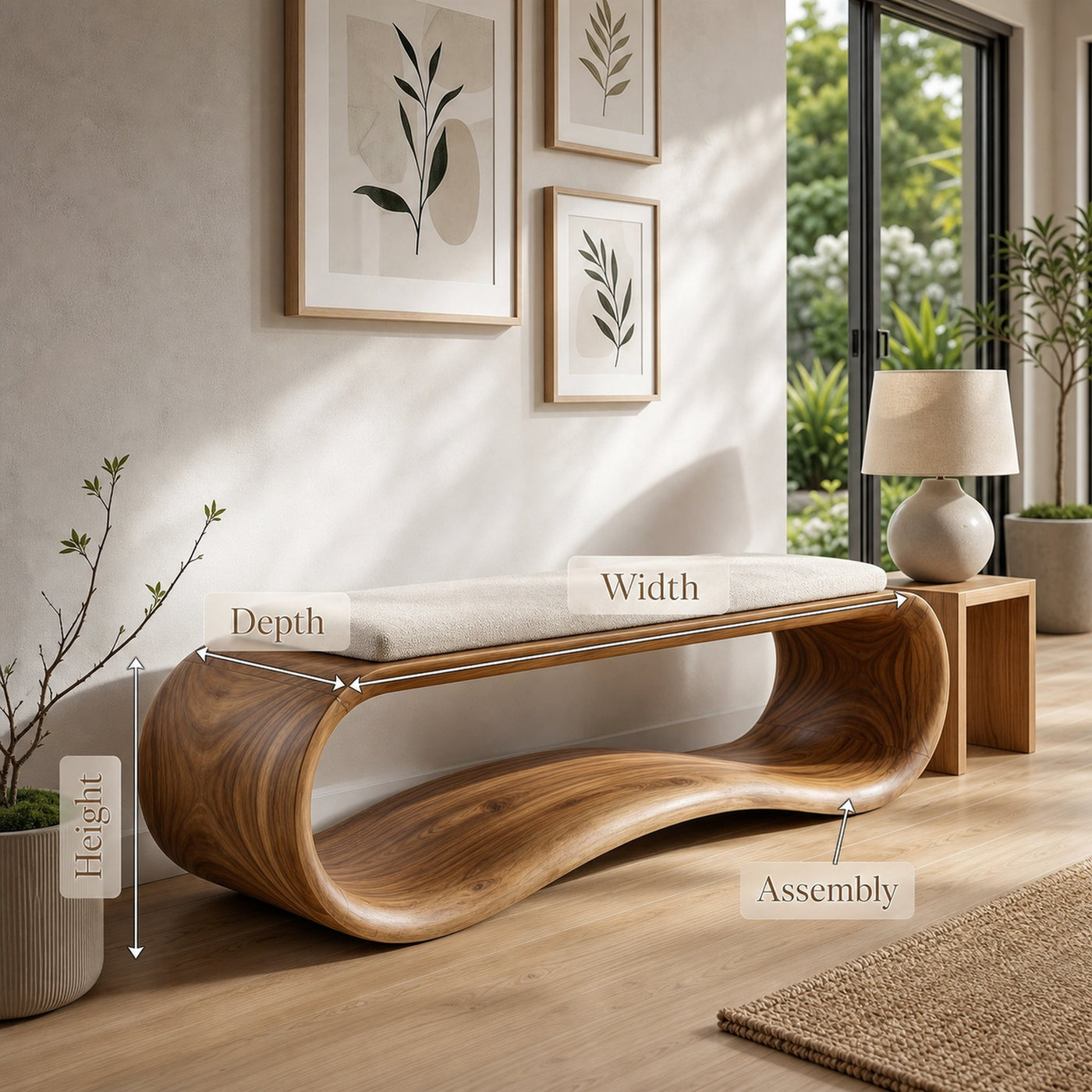 Luxury Wooden Accent Bench Modern Villa - product view 8