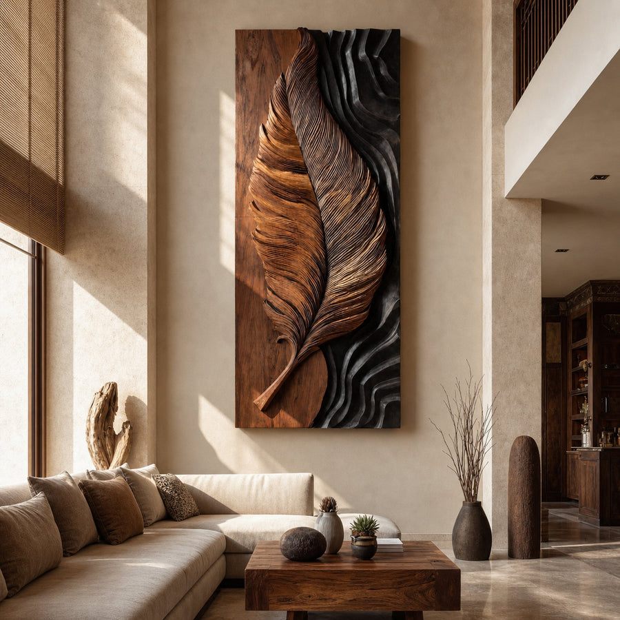 Luxury Wooden Feather Wall Art For Living Room