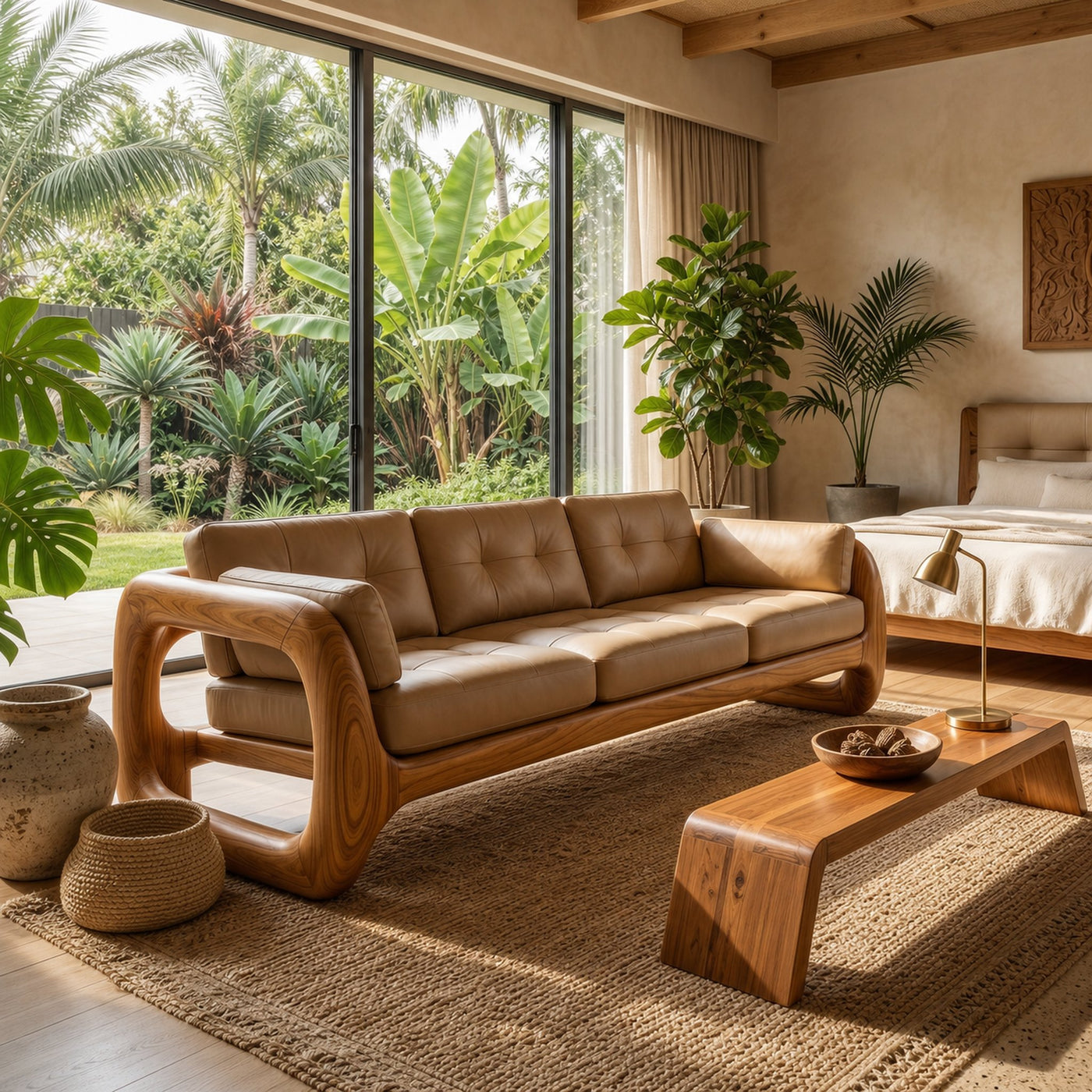 Luxury Wooden Leather Sofa For High Rise Apartment Living Room - product view 6
