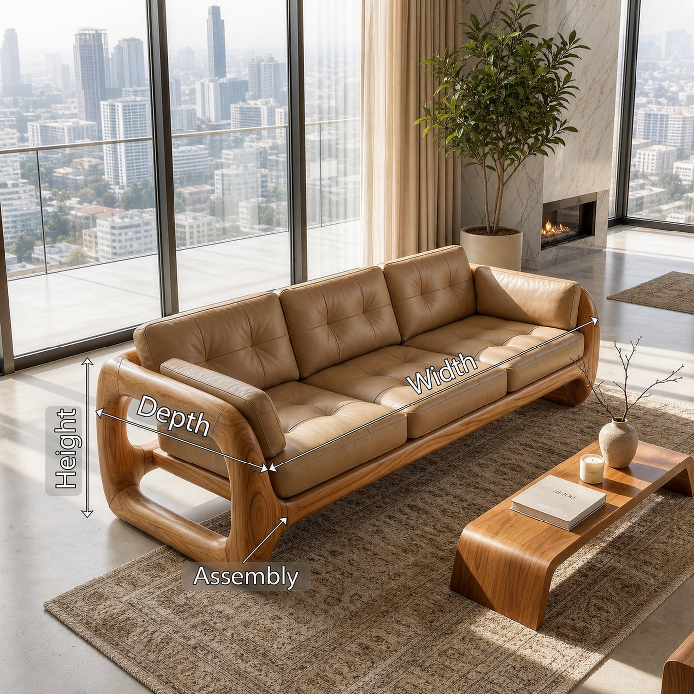Luxury Wooden Leather Sofa For High Rise Apartment Living Room - product view 8
