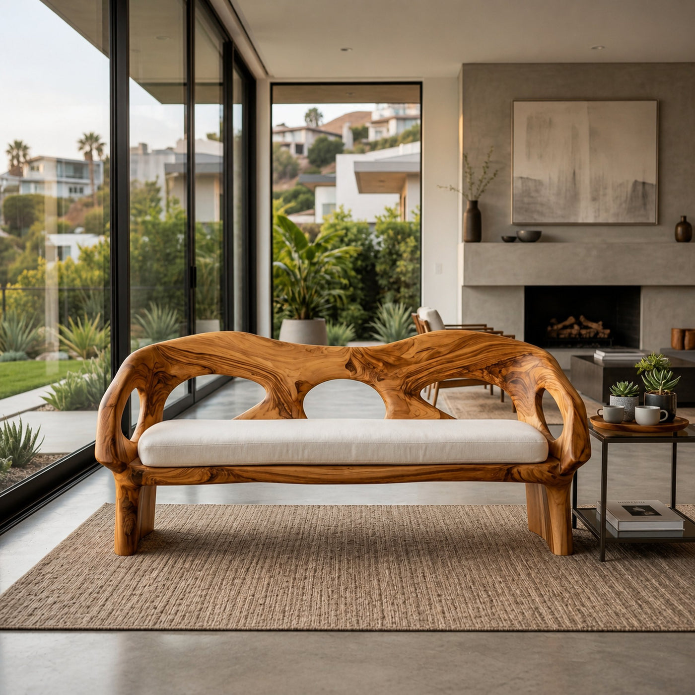Luxury Wooden Sofa Unique Curved Design For Living Room