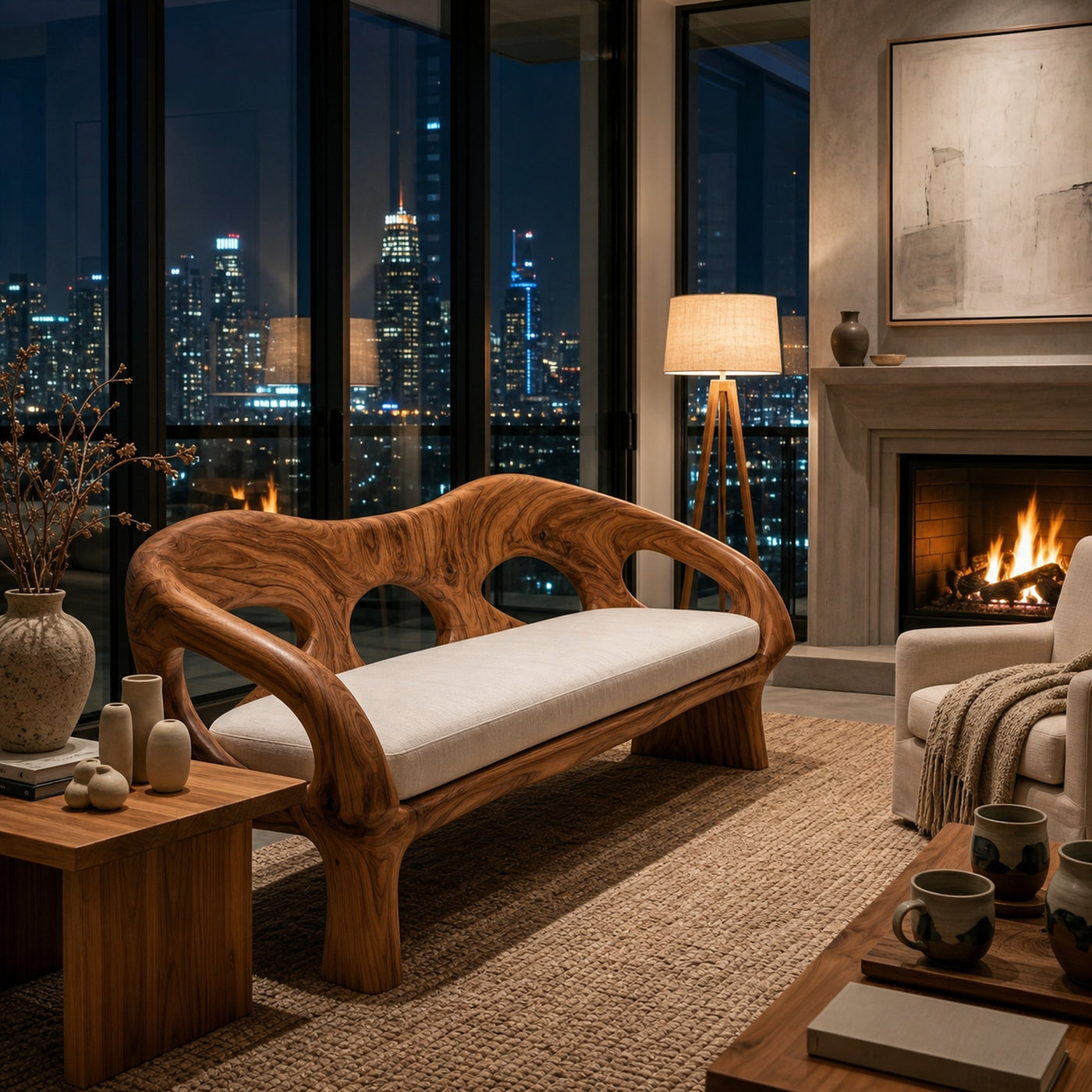 Luxury Wooden Sofa Unique Curved Design For Living Room - product view 6