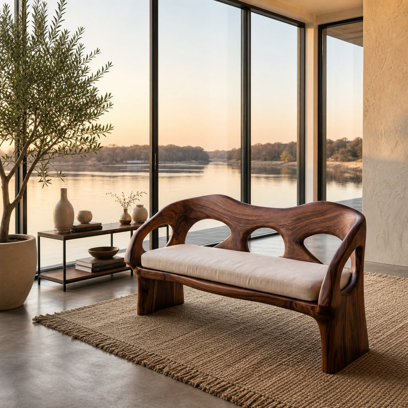 Luxury Wooden Sofa Unique Curved Design For Living Room - product view 7