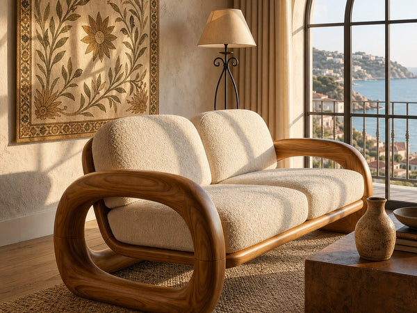Mediterranean Inspired Wooden Sofa Coastal Living Room