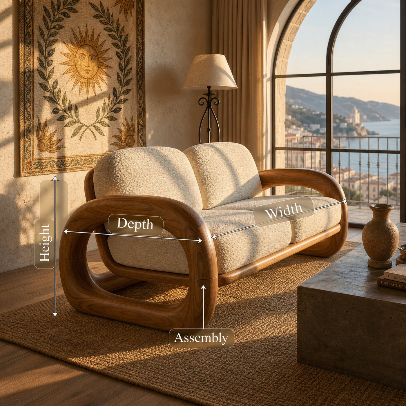 Mediterranean Inspired Wooden Sofa Coastal Living Room - product view 8