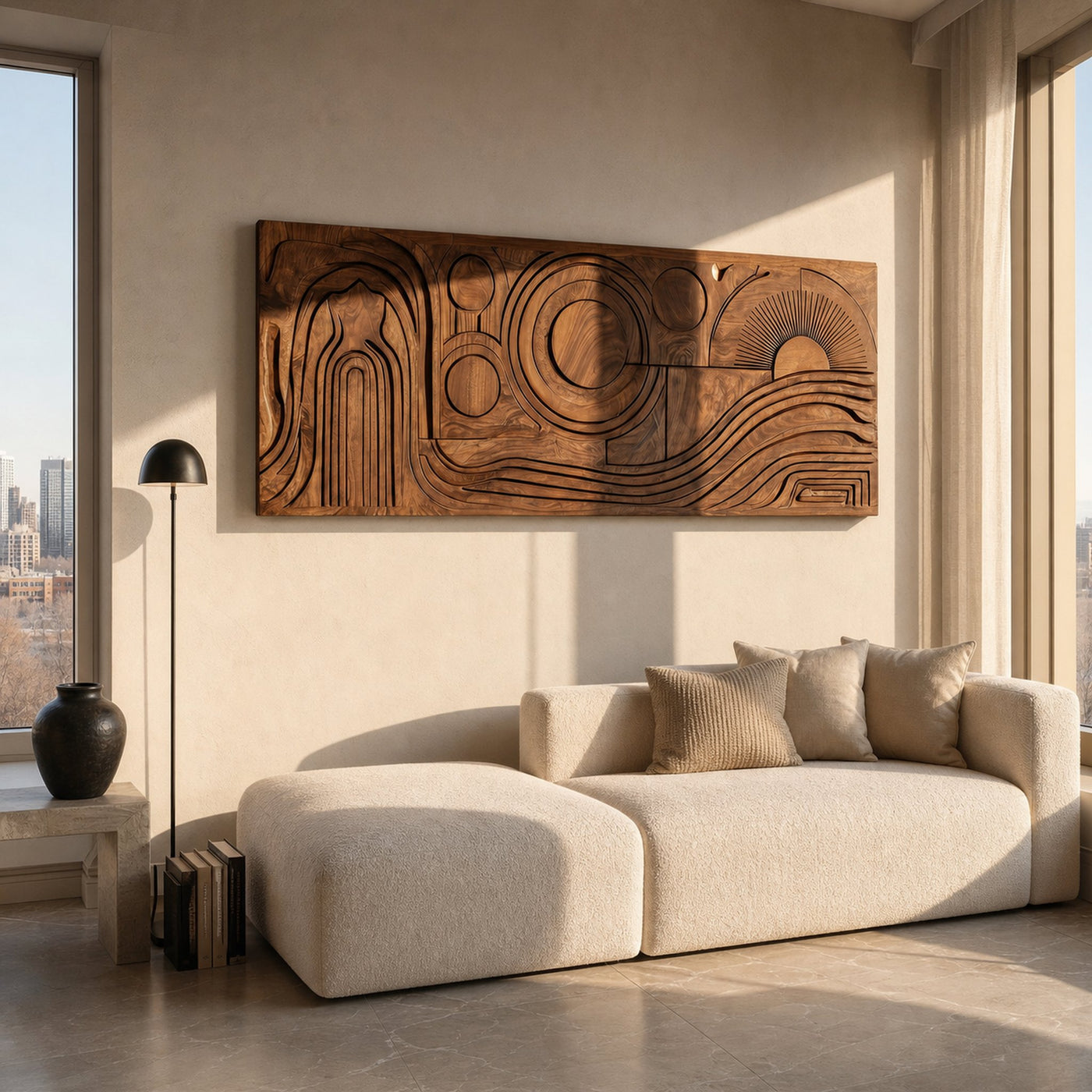 Mid Century Abstract Wood Wall Art For Living Room