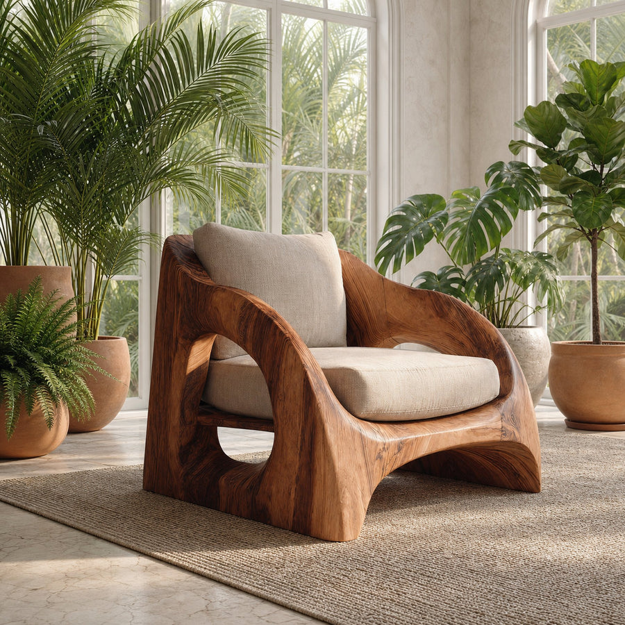 Mid Century Armchair With Sculptural Design For Living Room