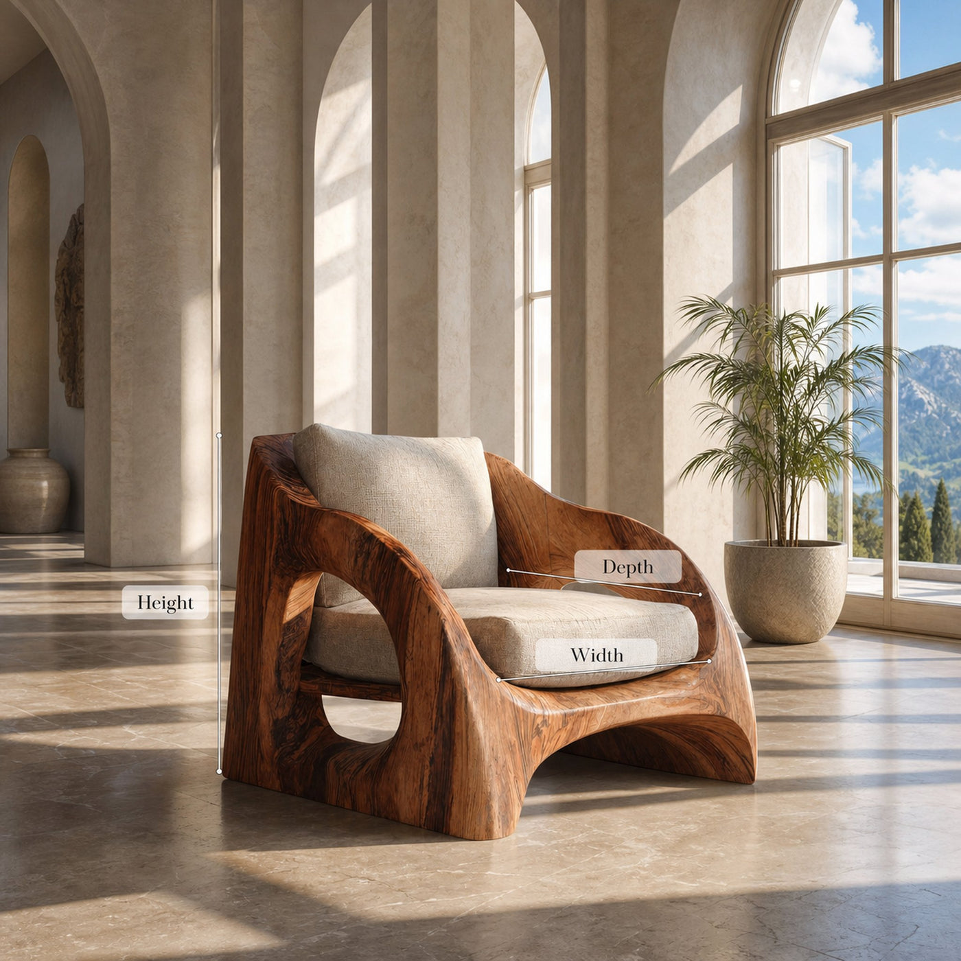 Mid Century Armchair With Sculptural Design For Living Room - product view 7