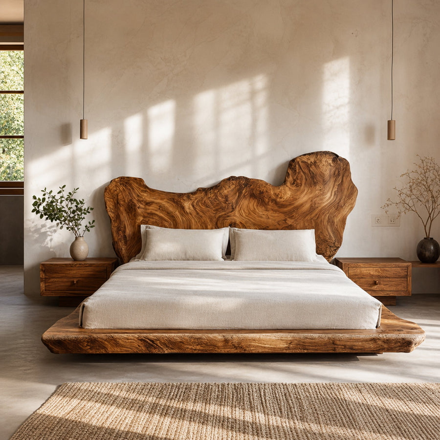 Mid Century Bedroom Low Profile Wood Bed