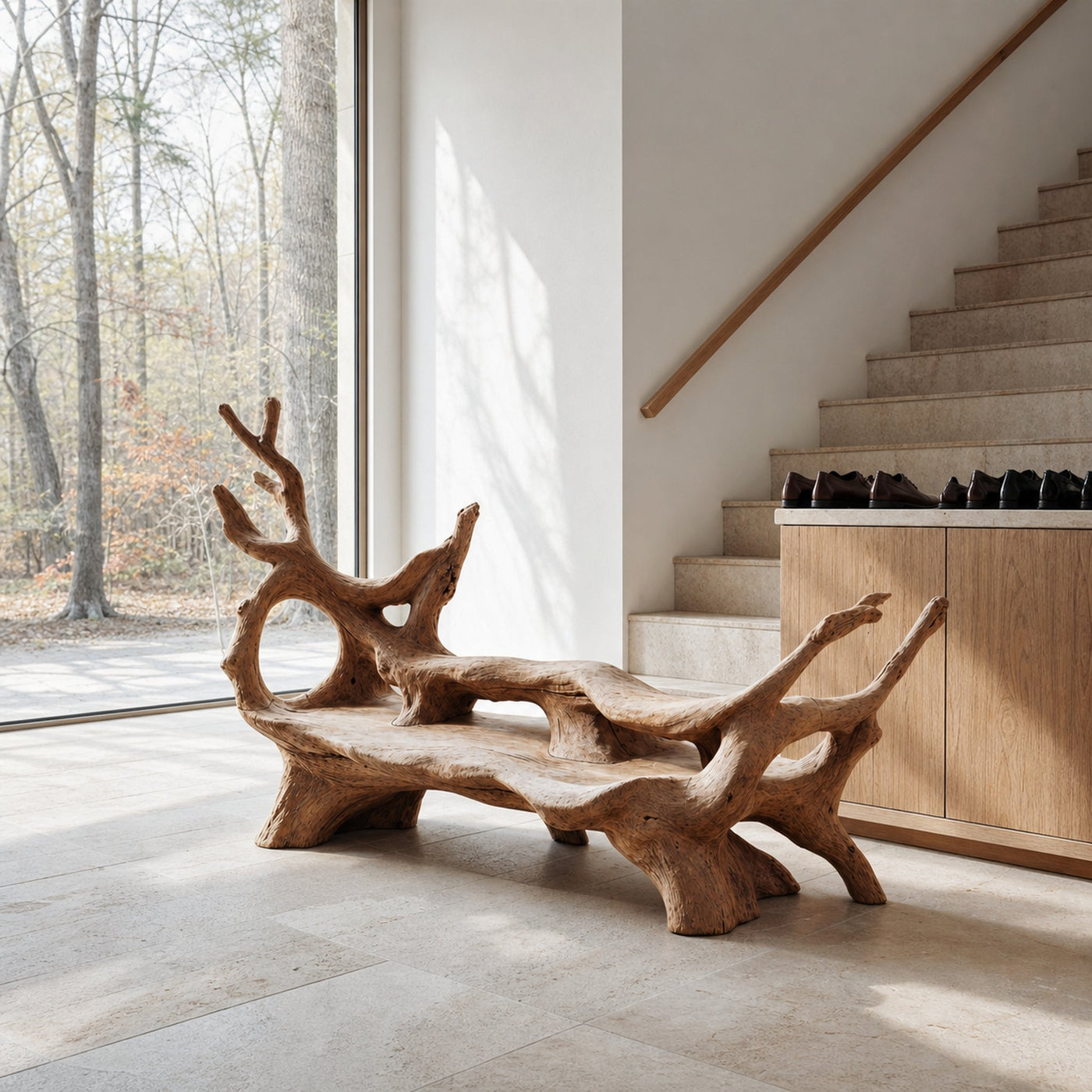 Mid Century Branch Bench For Retro Patio Ambiances