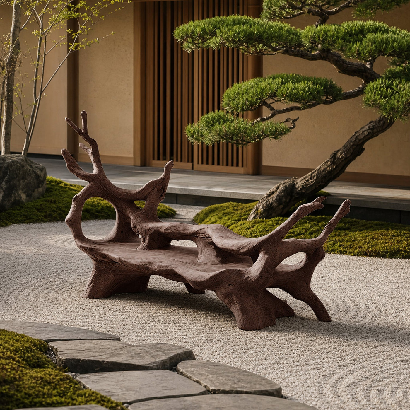 Mid Century Branch Bench For Retro Patio Ambiances - product view 7