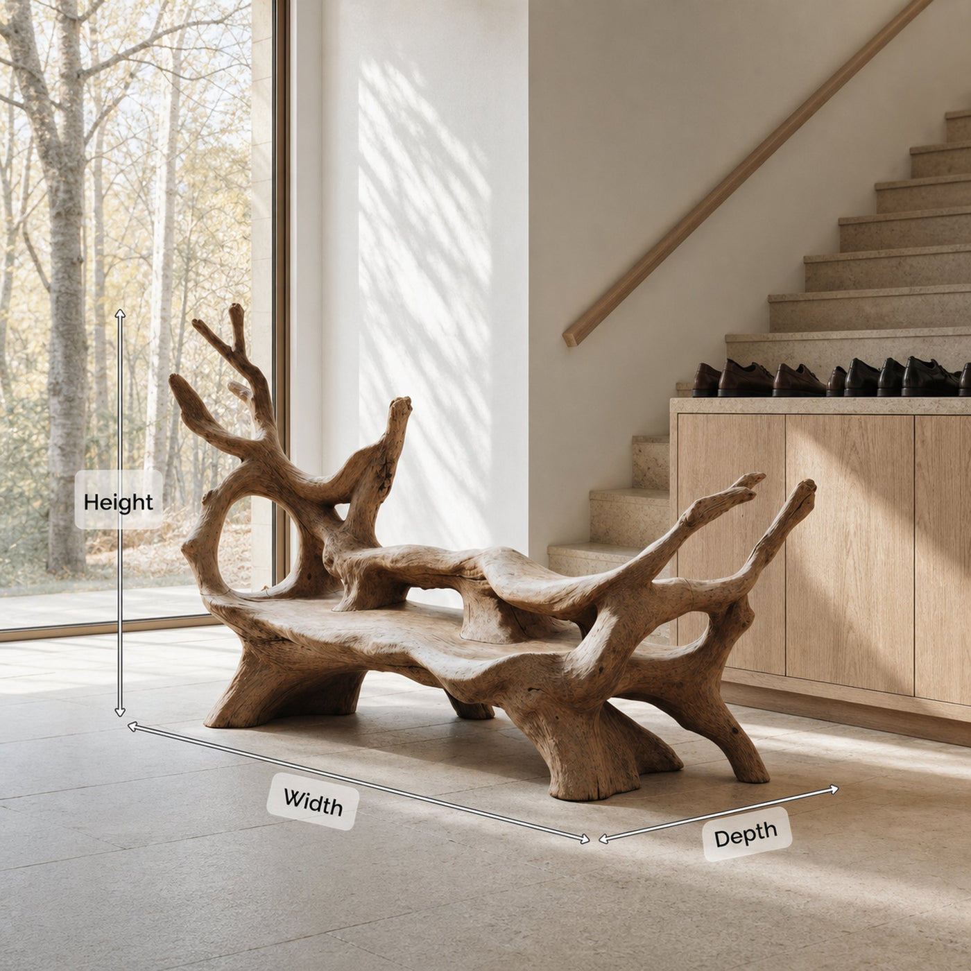 Mid Century Branch Bench For Retro Patio Ambiances - product view 8